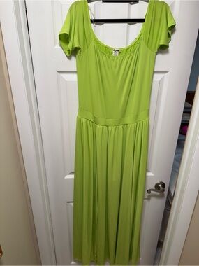 Bright Lime Green Scoop Neck Maxi Dress